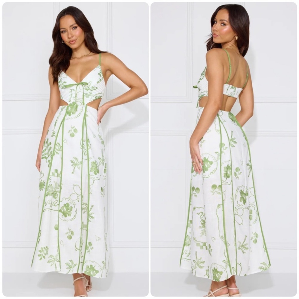 Hello Molly White Print Summer Garden Maxi Dress NWT